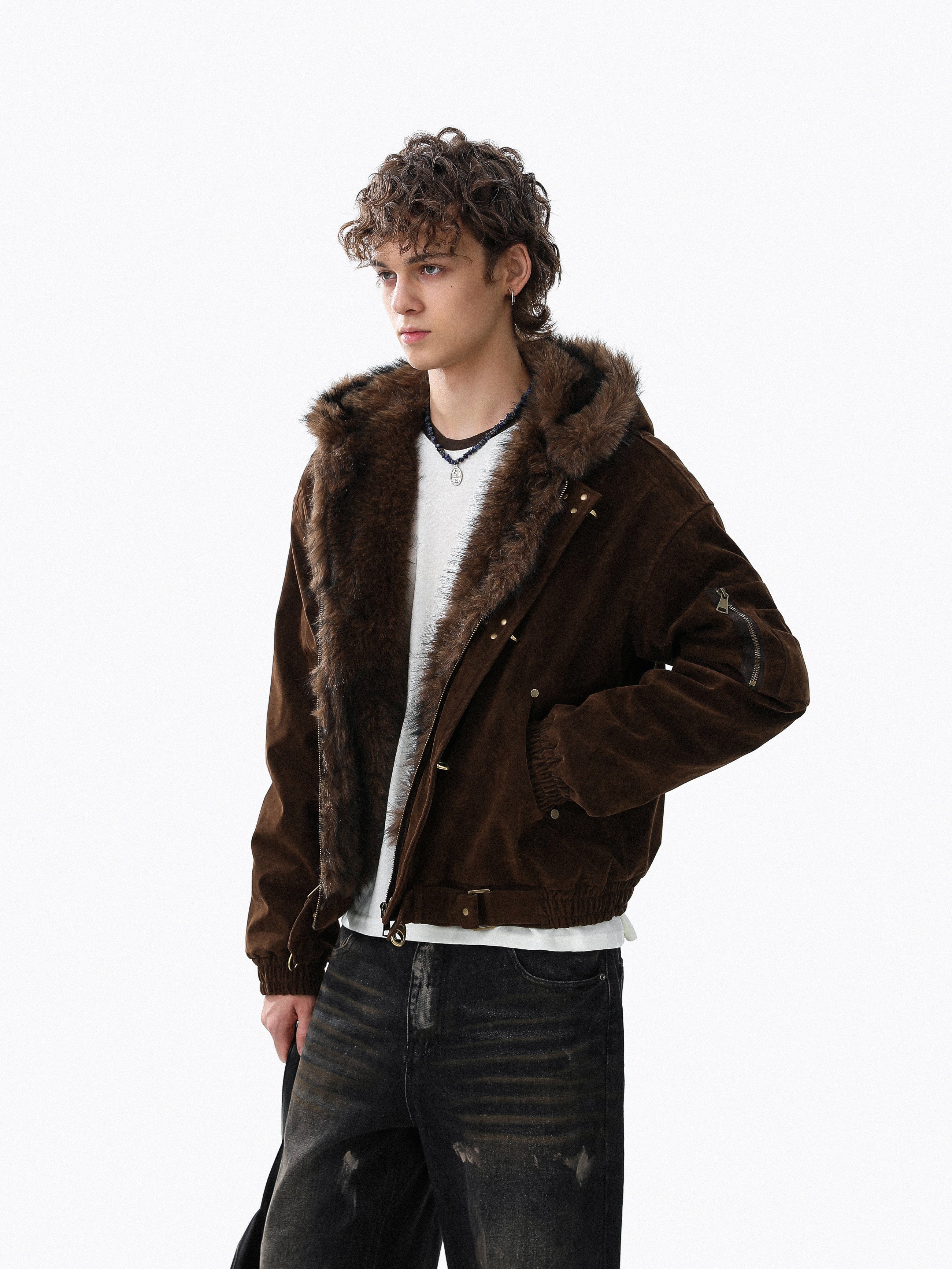 3-6-5.shop Faux Suede Fur-Lined Jacket