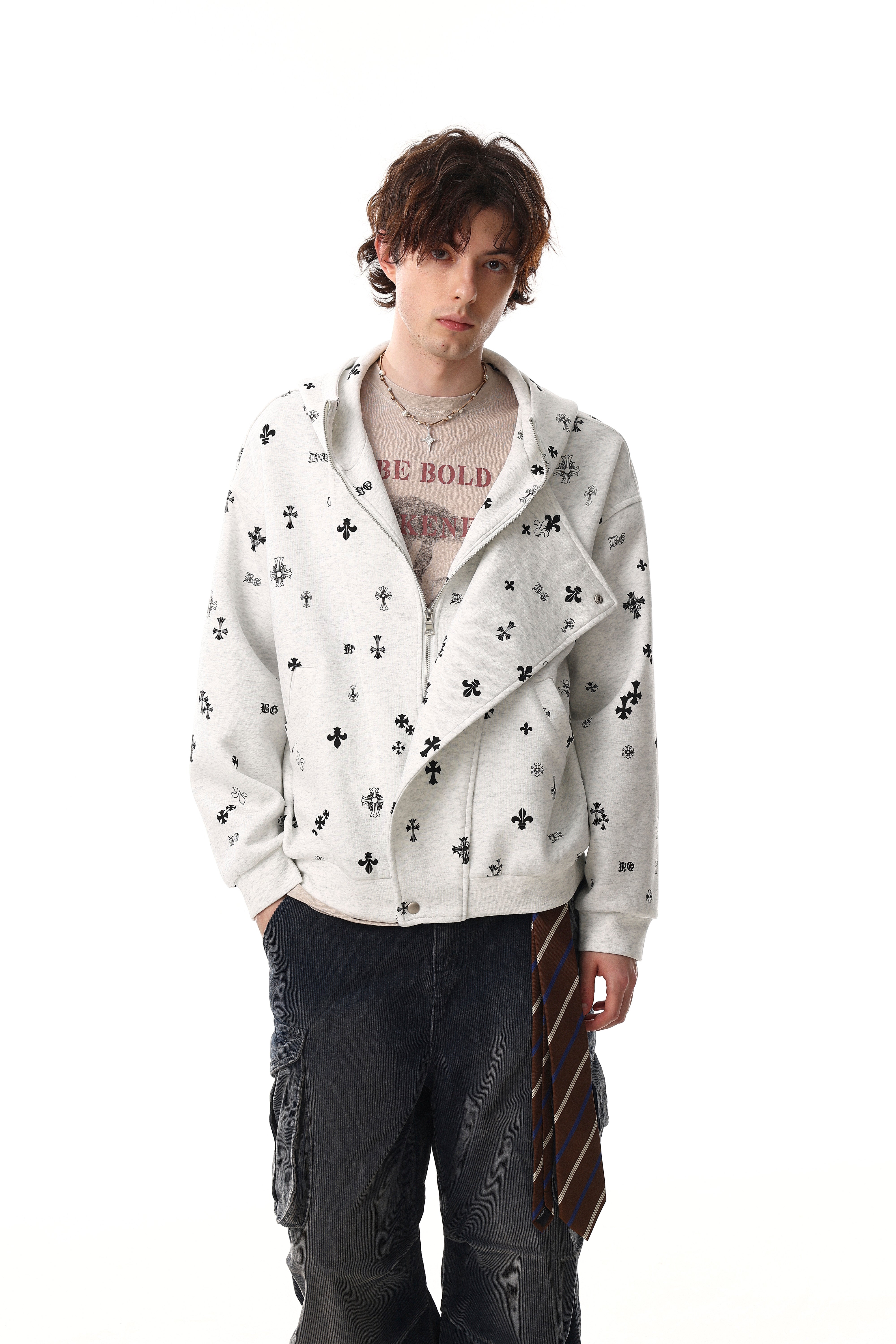 3-6-5.shop All-Over Cross Print Hooded Jacket