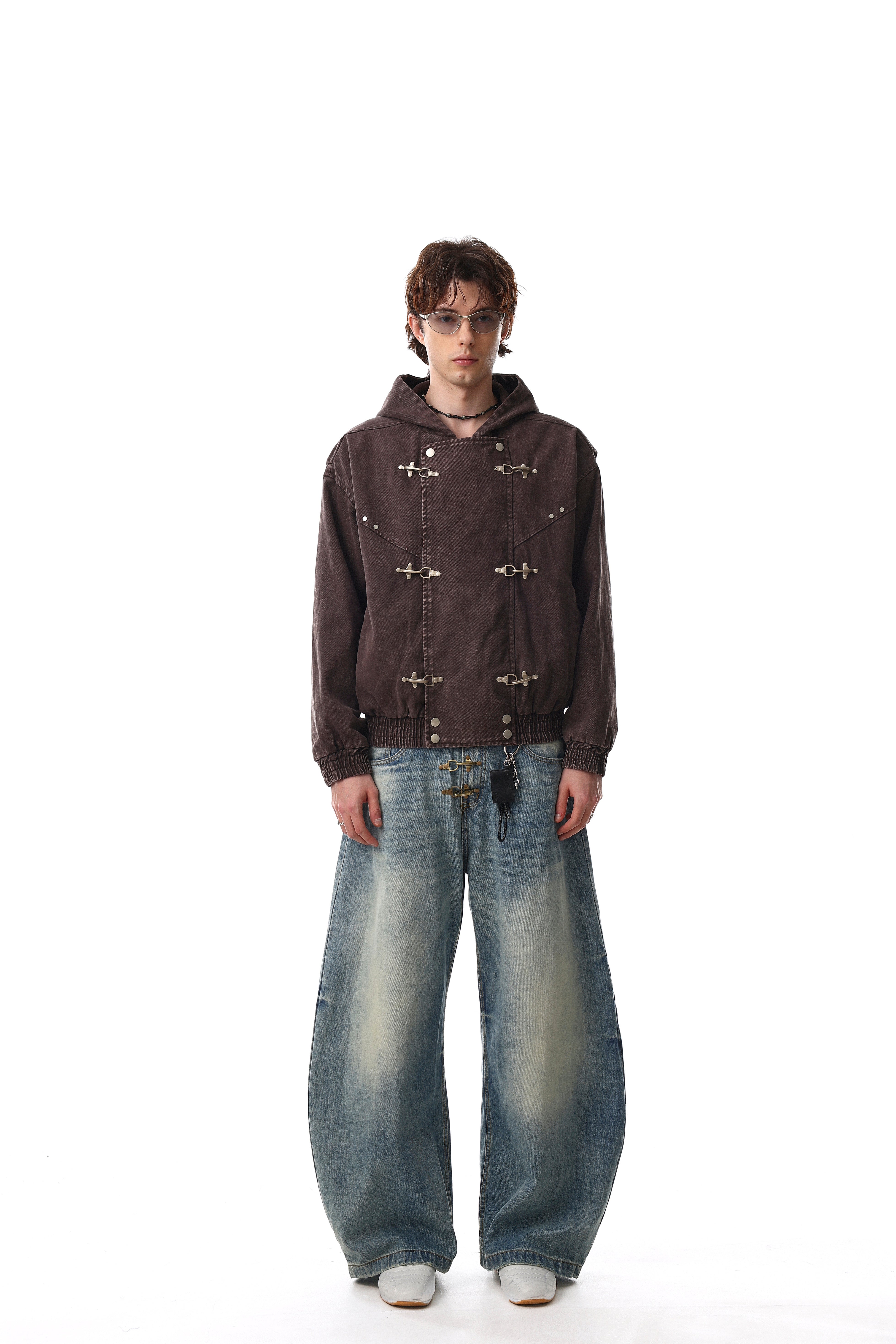 3-6-5.shop Buckle Detail Washed Hooded Jacket
