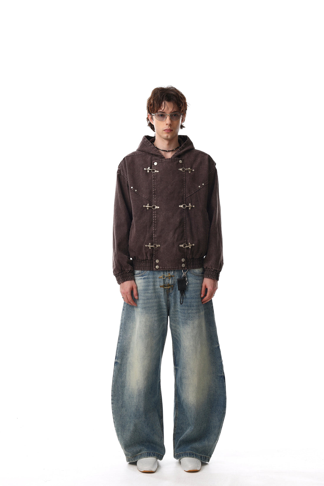 3-6-5.shop Buckle Detail Washed Hooded Jacket