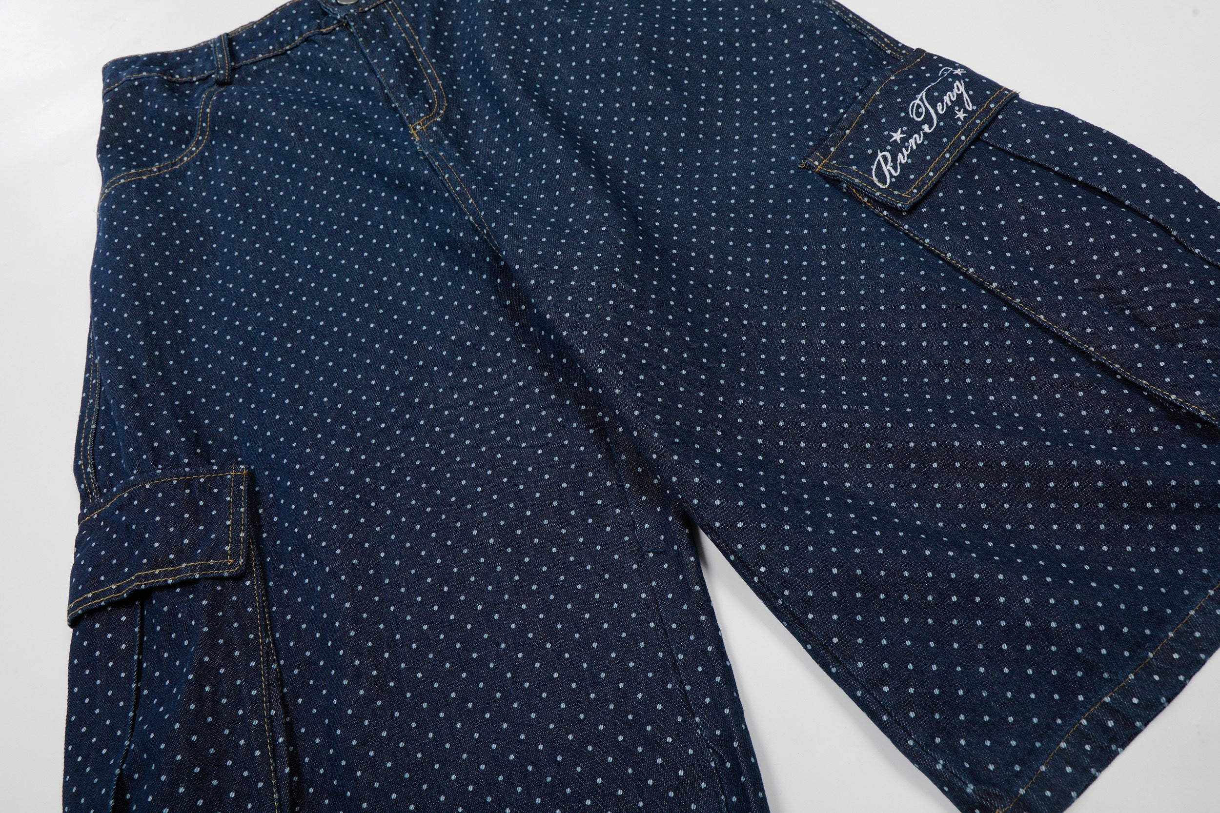 3-6-5.shop Polka Dot Denim Cargo Shorts