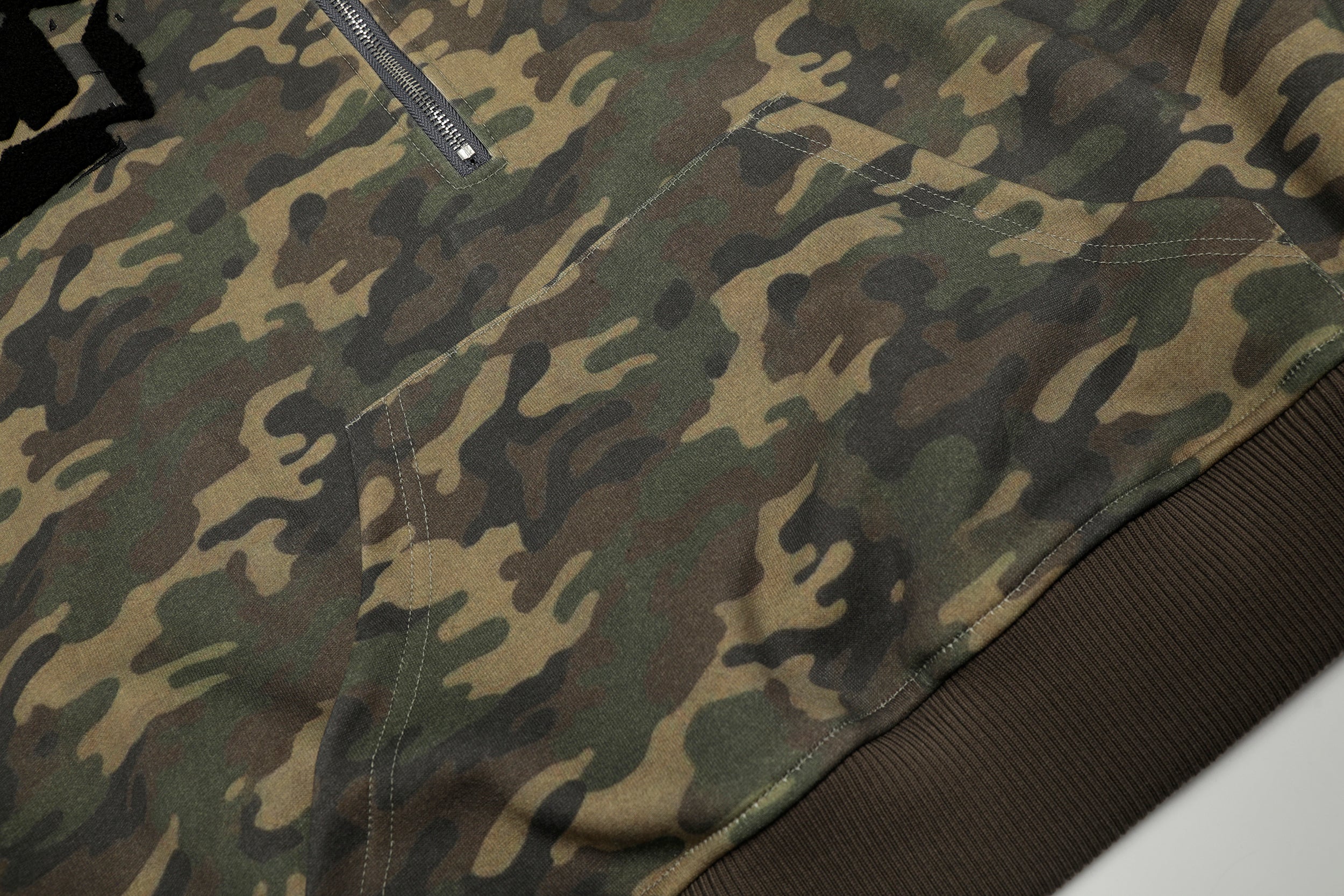 3-6-5.shop Camo Chenille Patch Half-Zip Hoodie