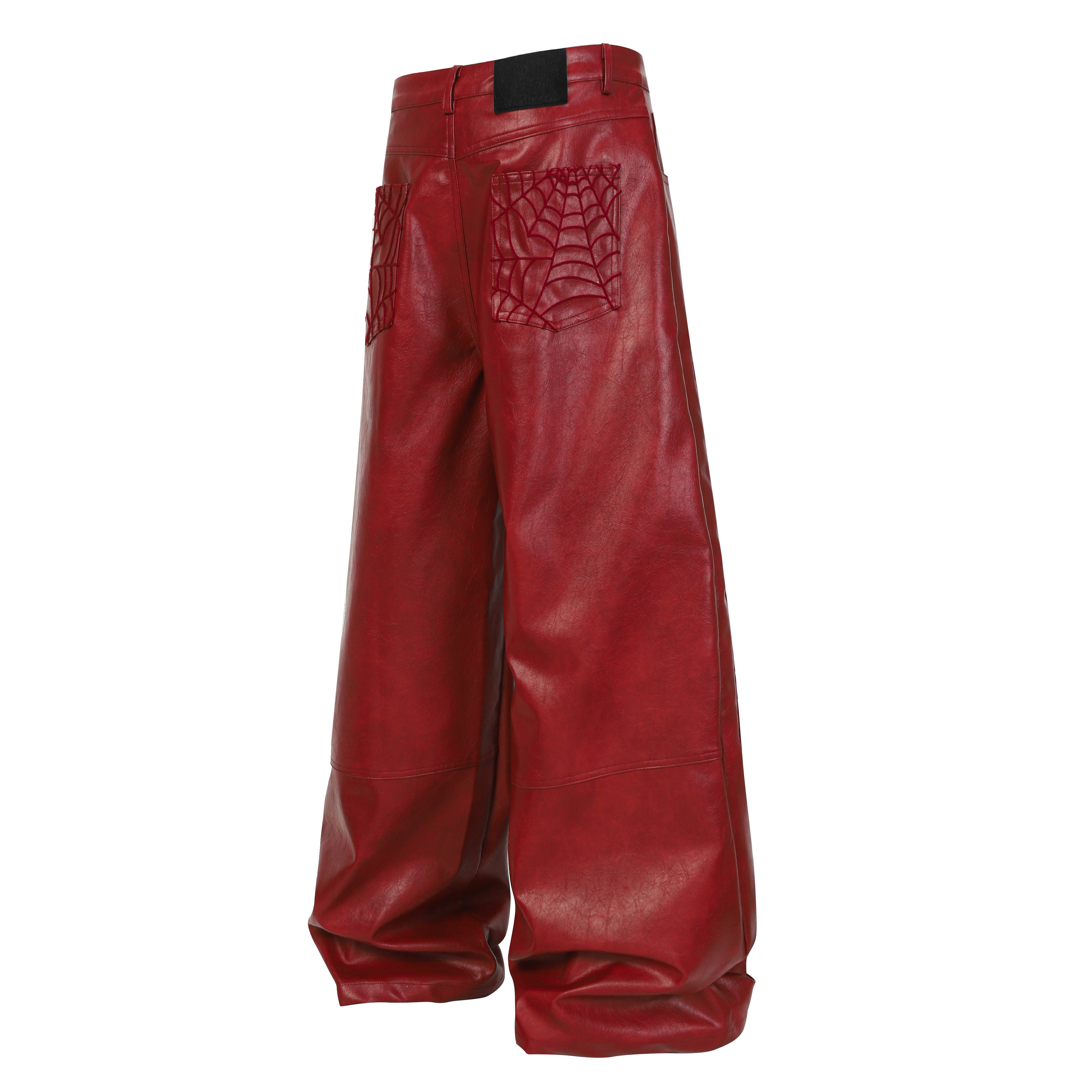3-6-5.shop Web Embossed PU Wide-Leg Pants