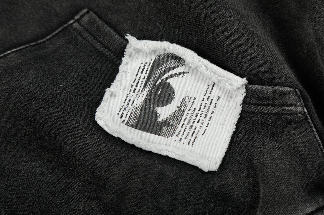 3-6-5.shop Distressed Graphic Zip Hoodie