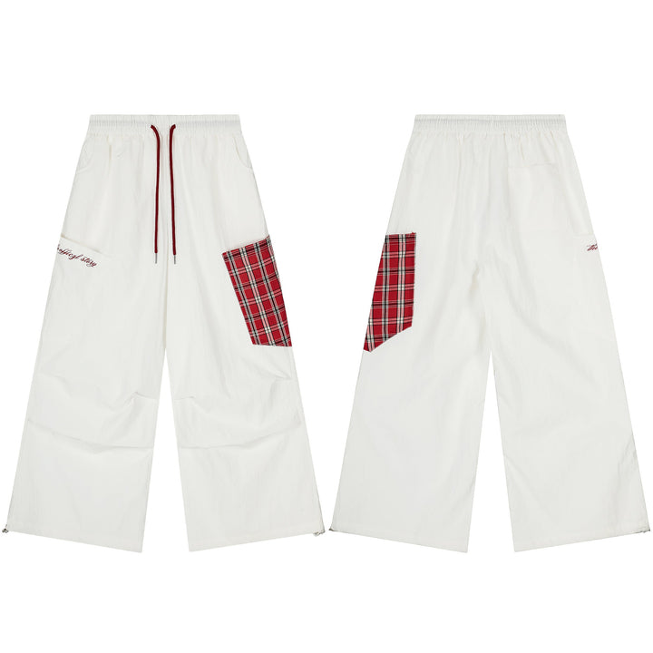 3-6-5.shop Plaid-Patch Nylon Cargo Pants