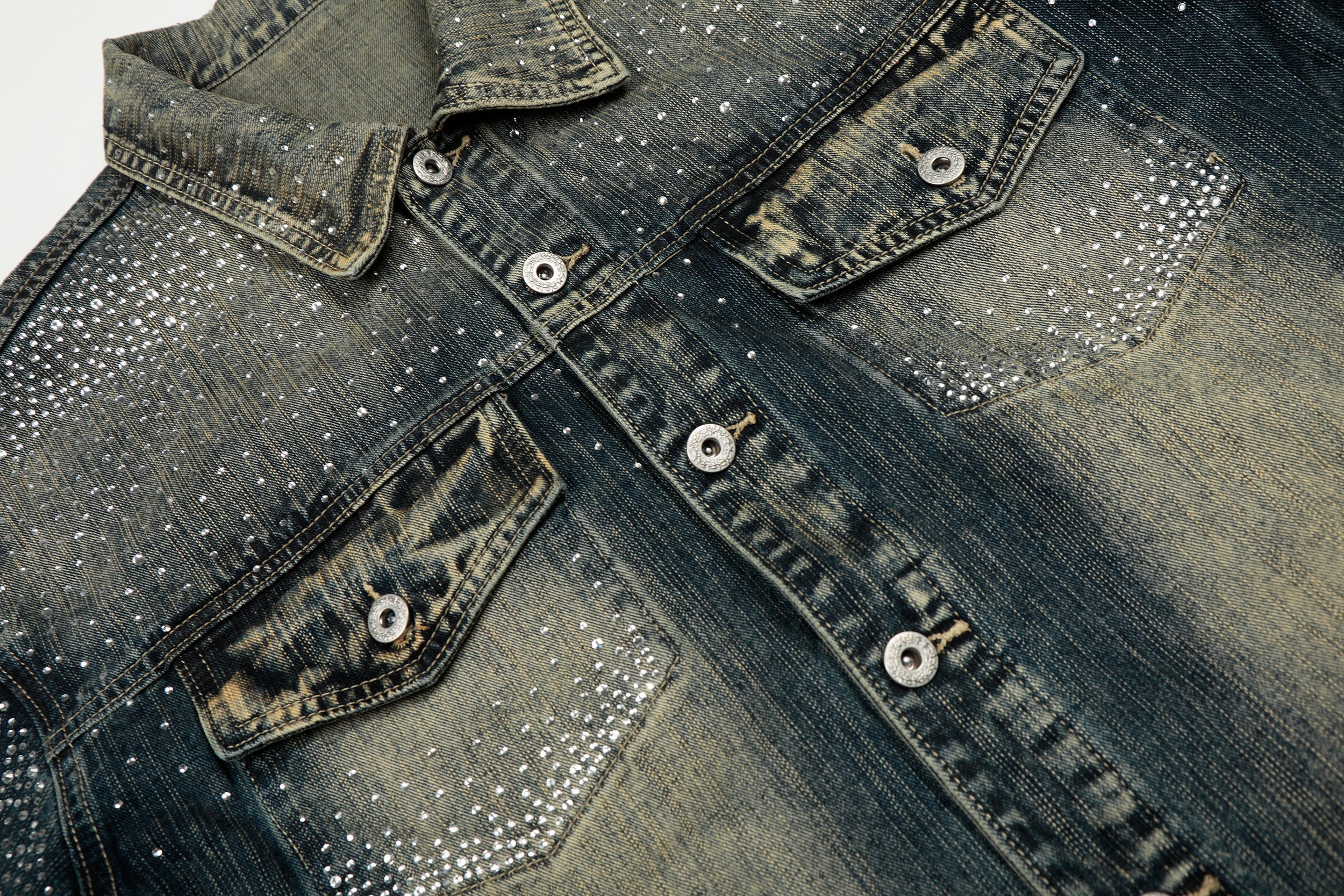 3-6-5.shop Rhinestone Gradient Denim Jacket