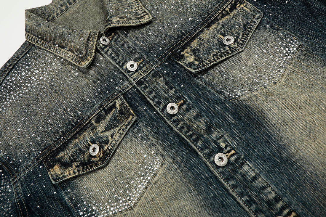 3-6-5.shop Rhinestone Gradient Denim Jacket