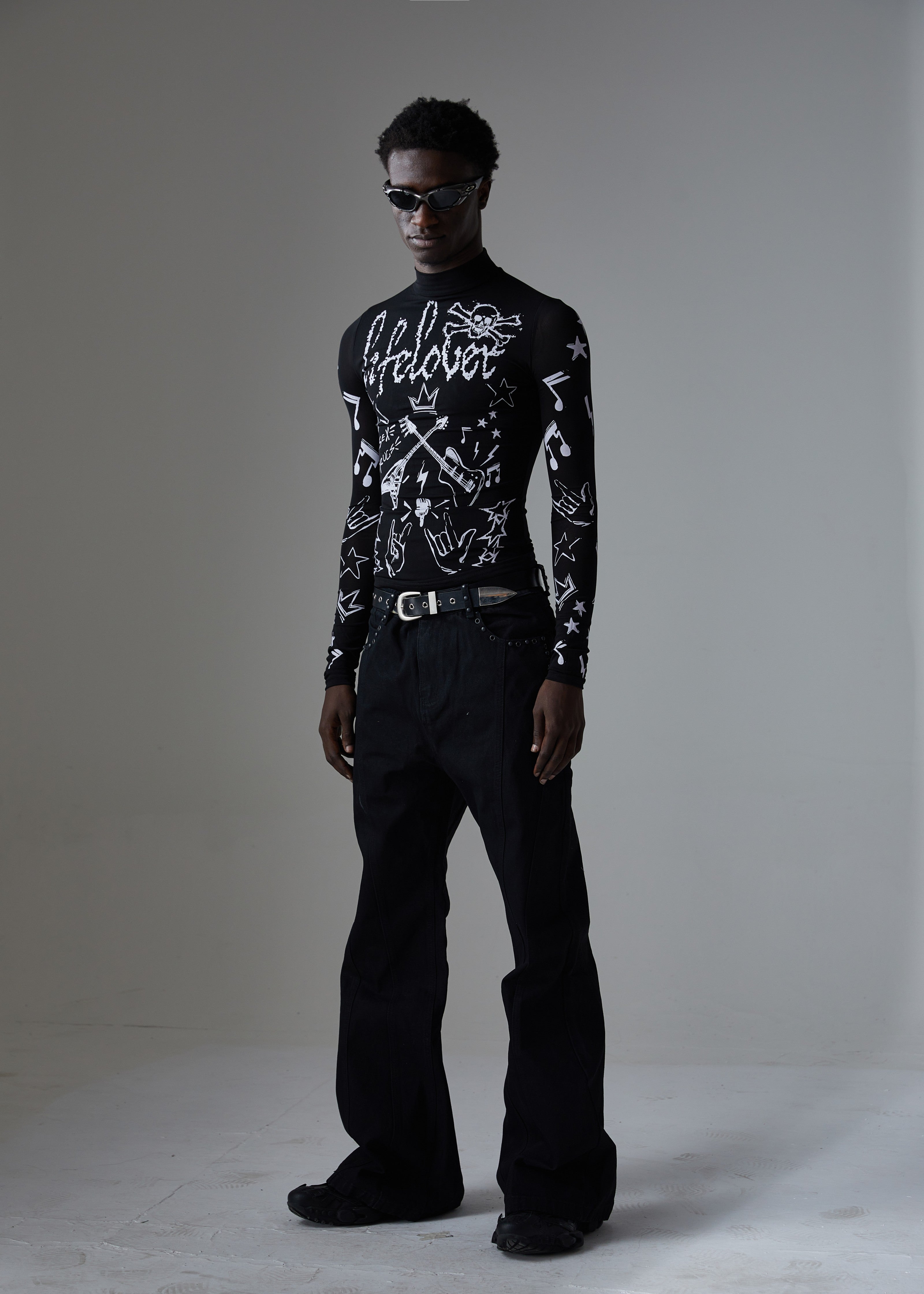 3-6-5.shop Studded Panel Wide-Leg Jeans