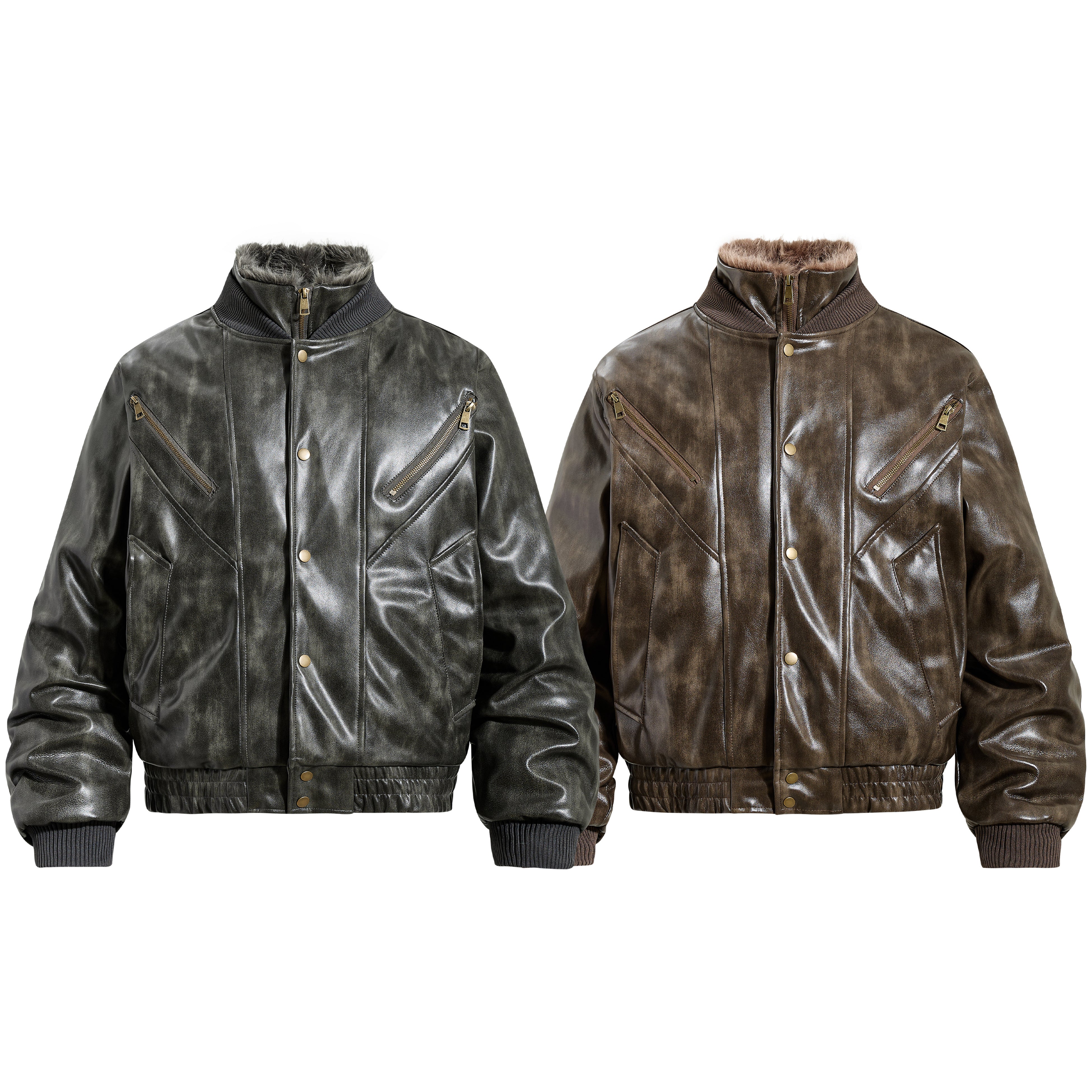 3-6-5.shop Faux Leather Bomber Jacket