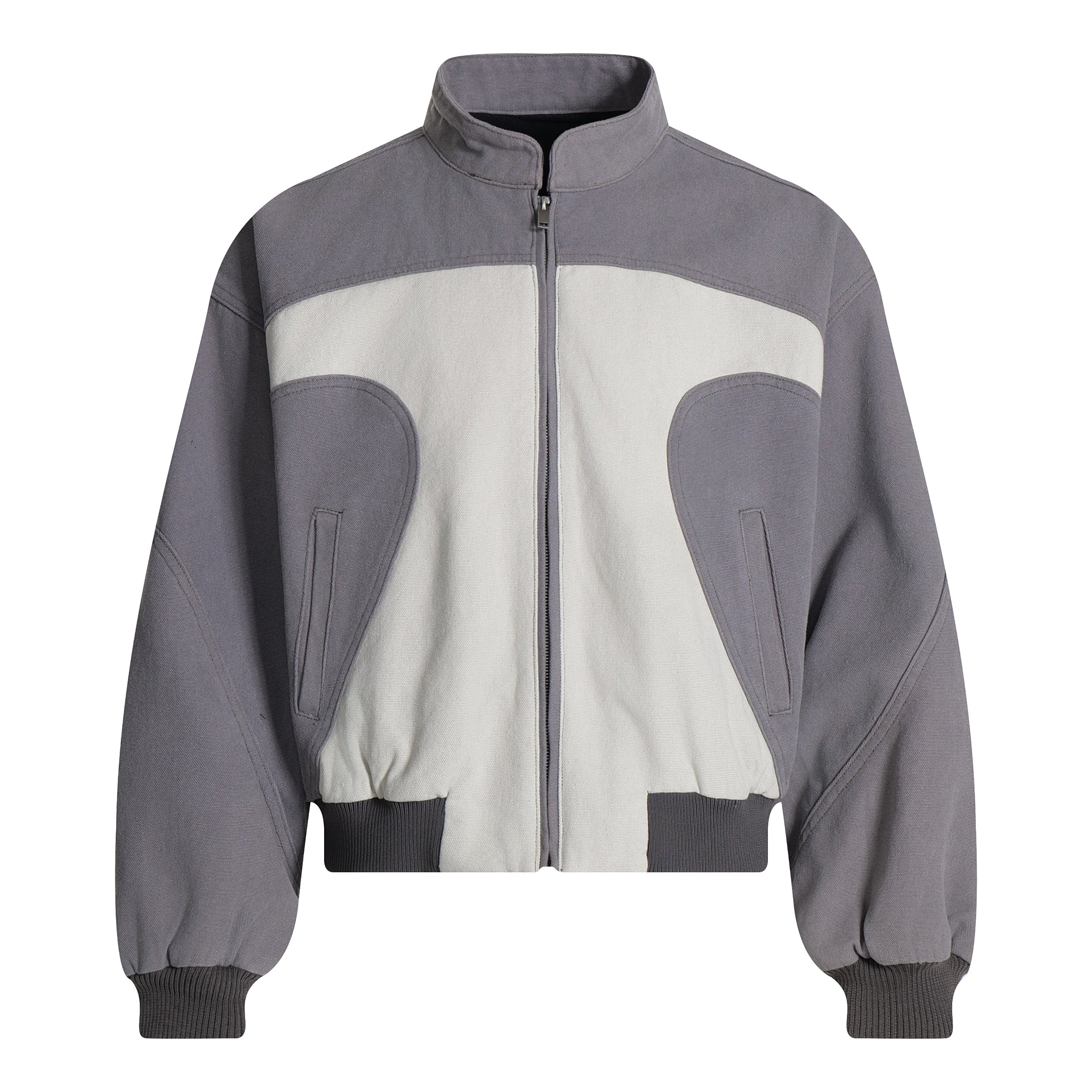 3-6-5.shop Two-Tone Curved Panel Bomber Jacket