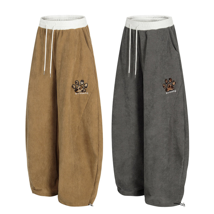 3-6-5.shop Corduroy Paw Embroidered Pants