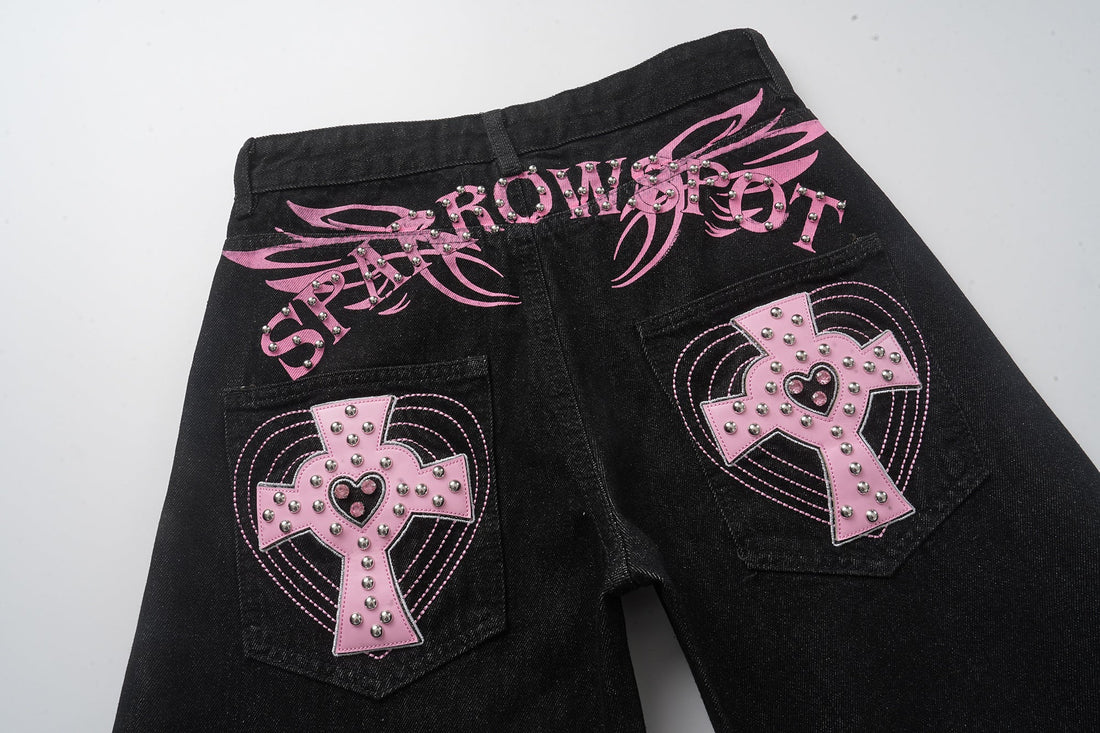 3-6-5.shop Cross Pocket Graphic Wide-Leg Jeans