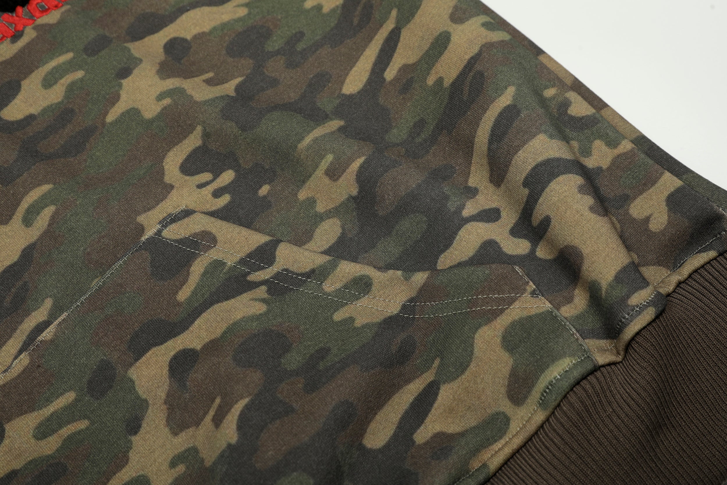 3-6-5.shop Camo Chenille Patch Half-Zip Hoodie