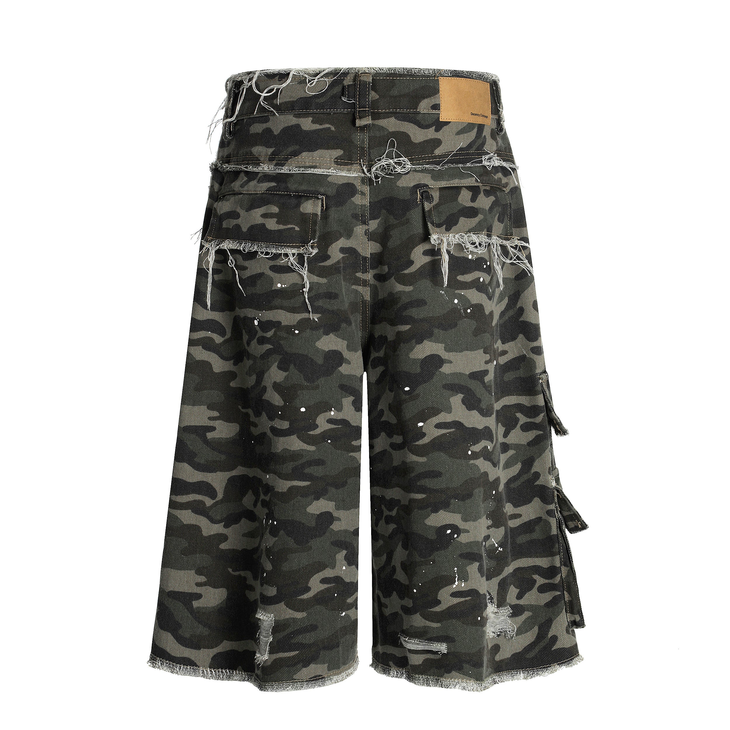 3-6-5.shop Camo Distressed Utility Denim Shorts