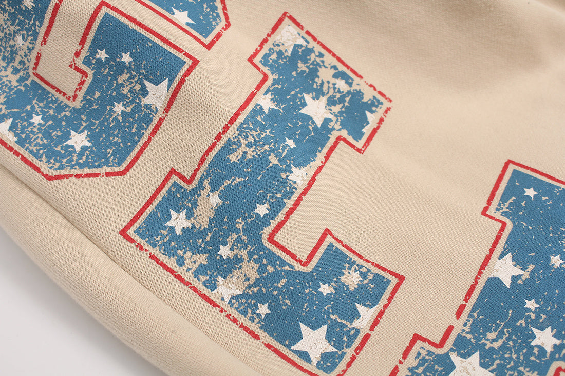 3-6-5.shop Fleece-Lined Retro Letter Wide-Leg Sweatpants