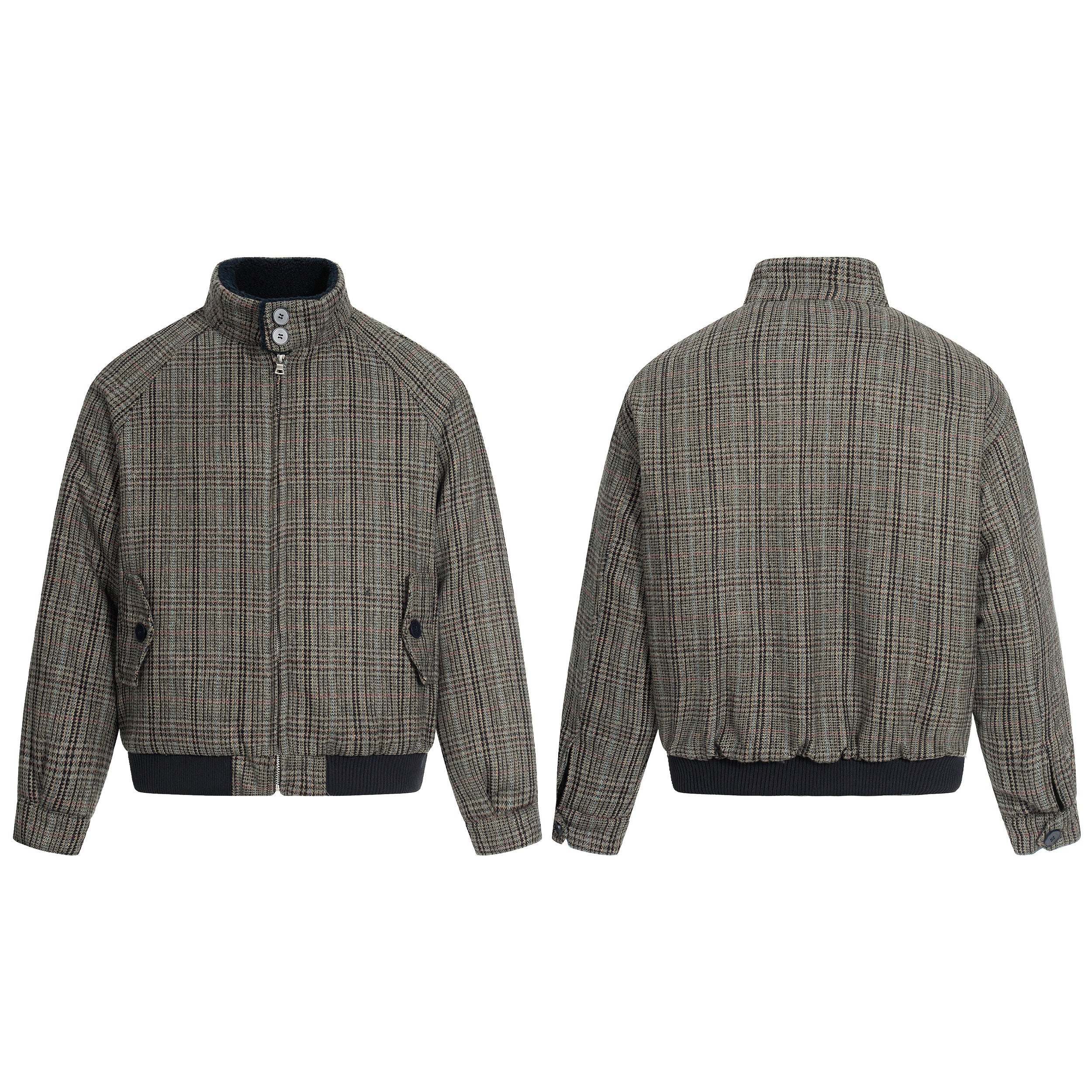 3-6-5.shop Vintage Check Wool Blend Bomber Jacket