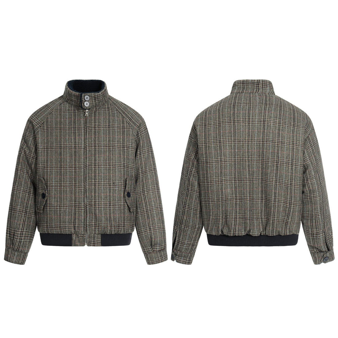 3-6-5.shop Vintage Check Wool Blend Bomber Jacket