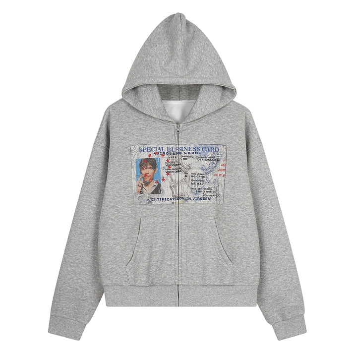 3-6-5.shop “Business Card” Graphic Zip Hoodie