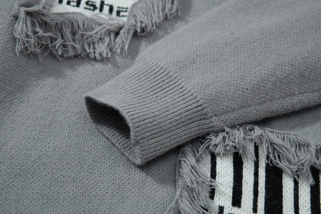 3-6-5.shop Fringe Patch Knit Sweater