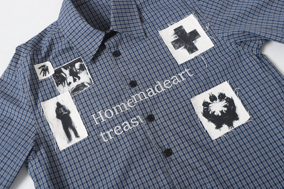 3-6-5.shop Patchwork Graphic Plaid Shirt