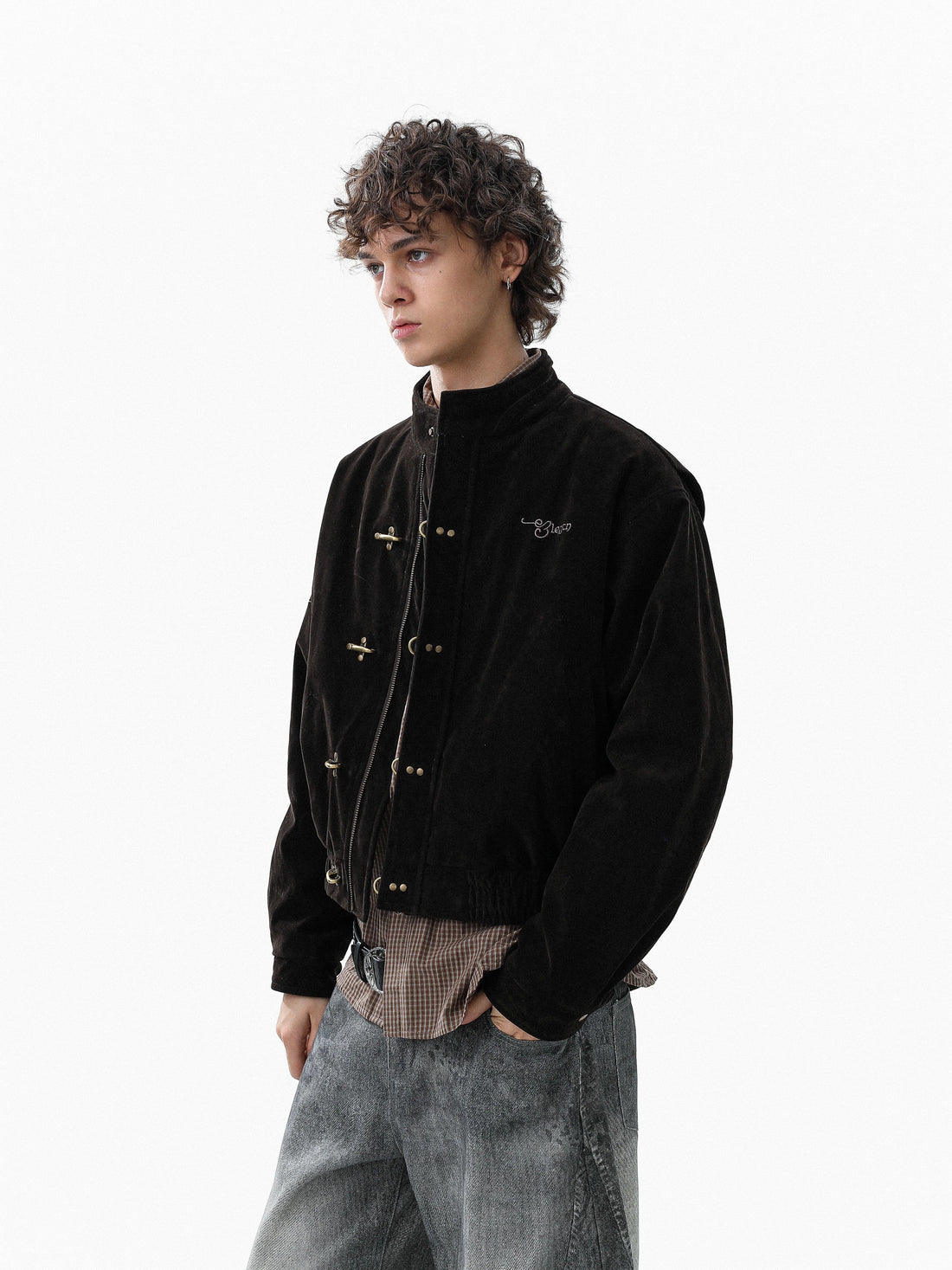 3-6-5.shop Embroidered Suede Metal Clasp Jacket