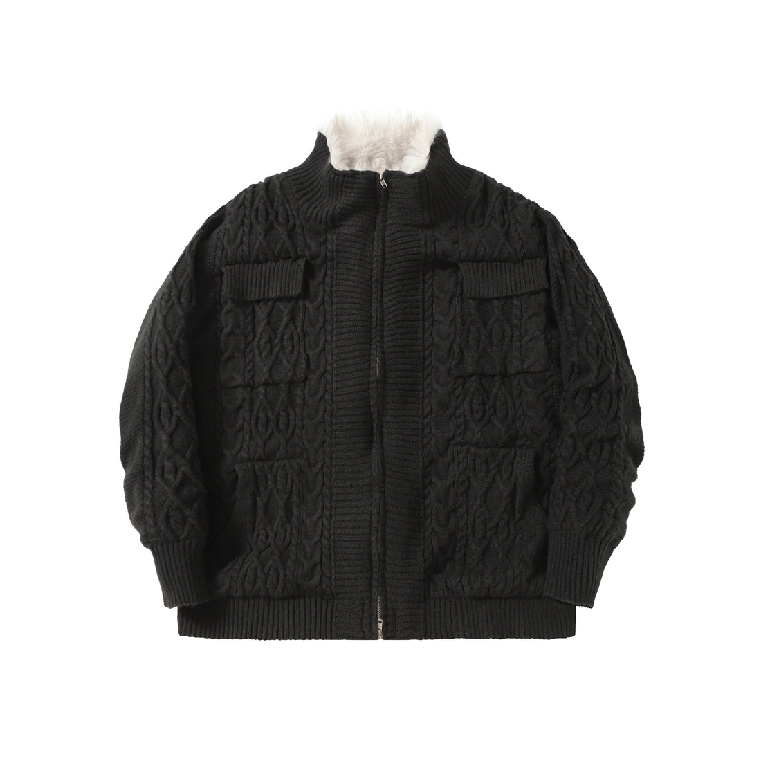 3-6-5.shop Fleece-Lined Cable Knit Jacket
