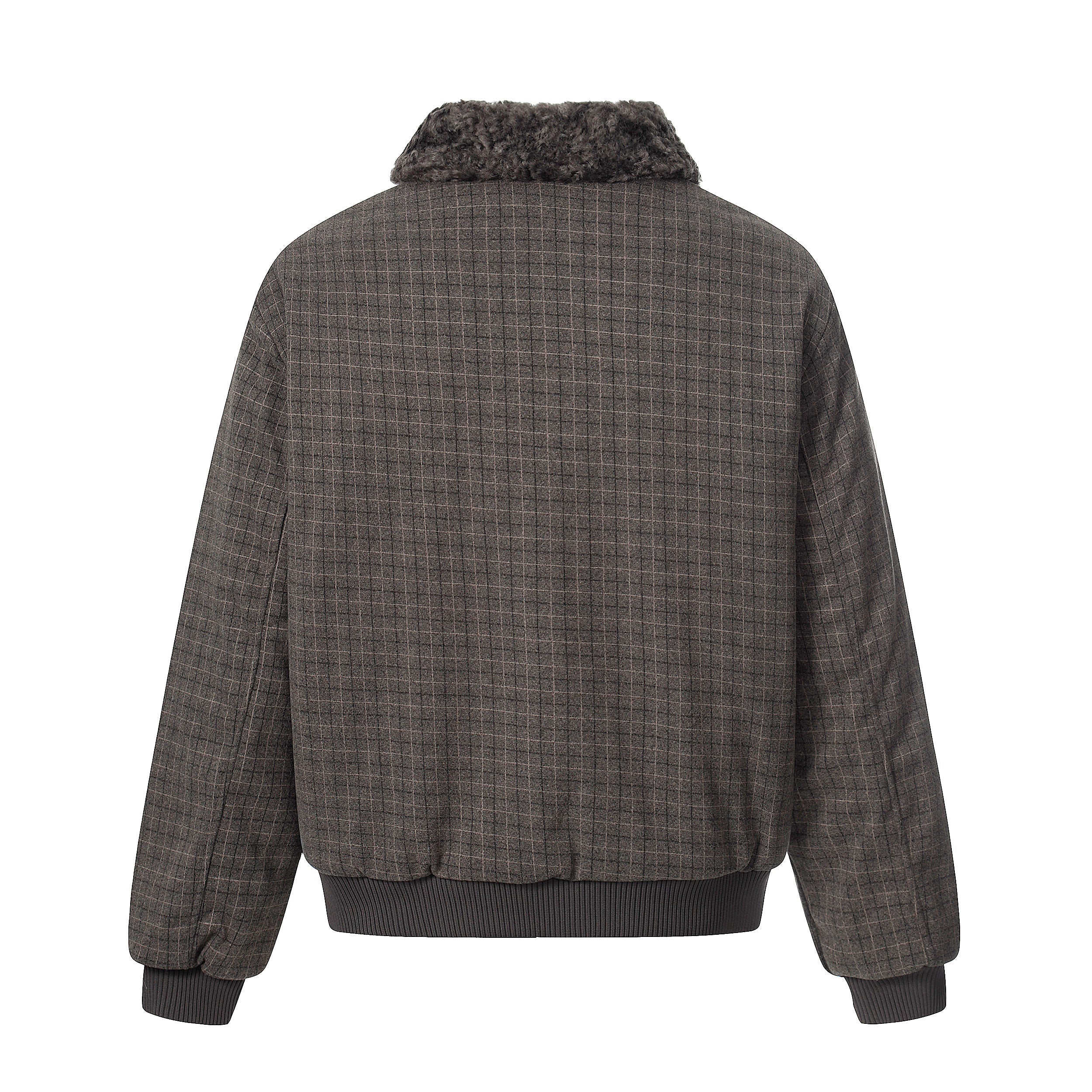 3-6-5.shop Check Pattern Faux Fur Collar Jacket