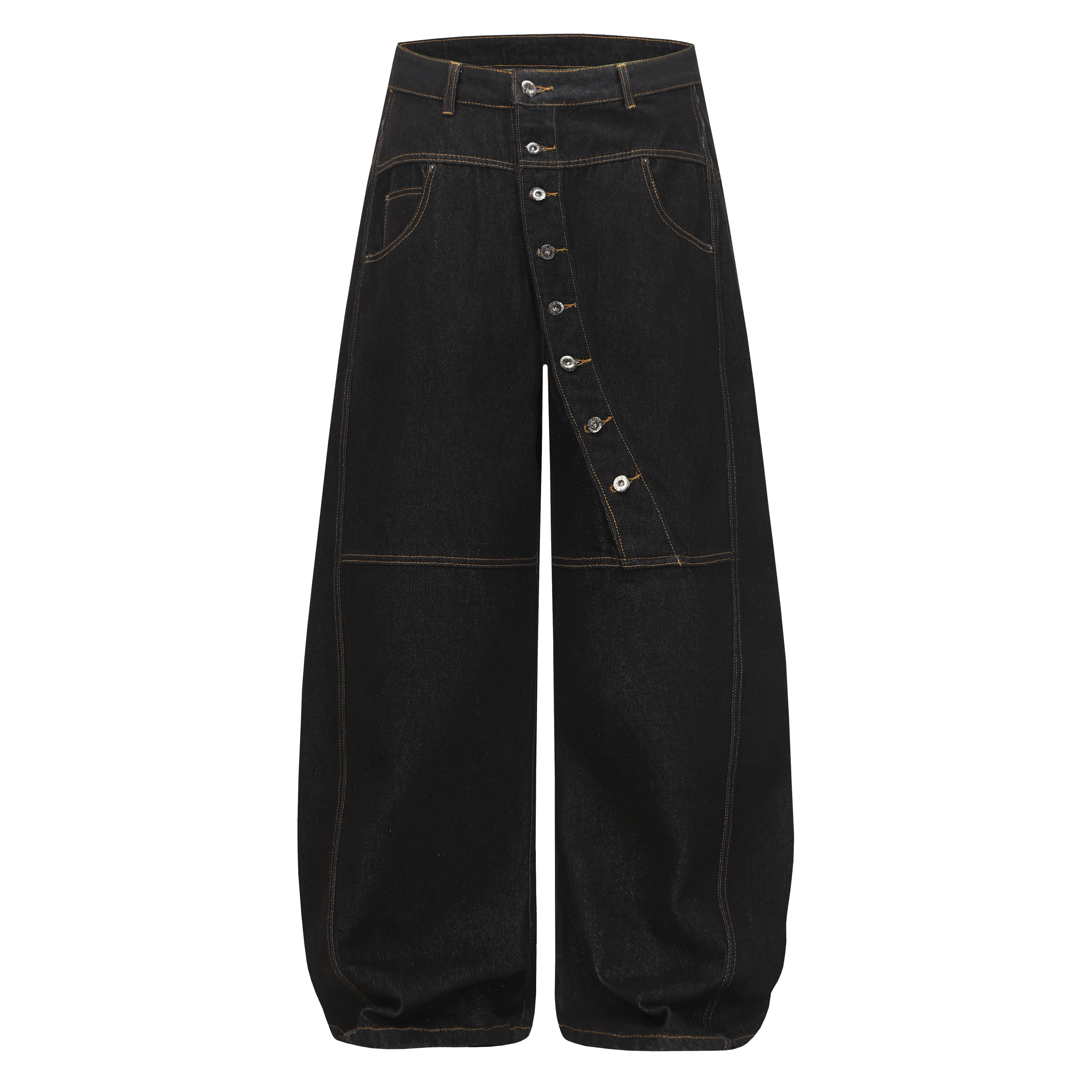 3-6-5.shop Asymmetric Button Wide-Leg Denim Pants