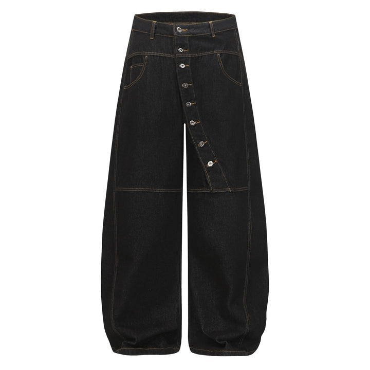 3-6-5.shop Asymmetric Button Wide-Leg Denim Pants
