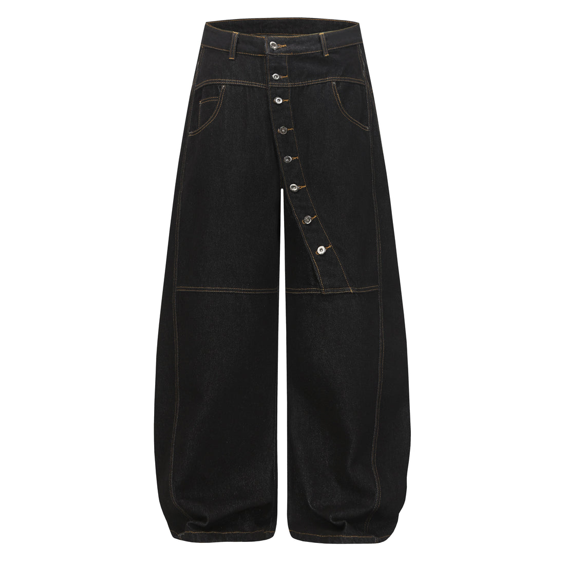 3-6-5.shop Asymmetric Button Wide-Leg Denim Pants