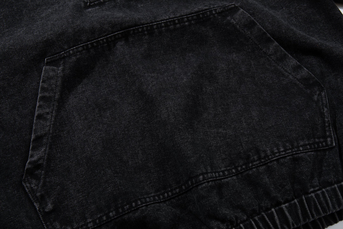3-6-5.shop Toggle-Front Washed Denim Hoodie