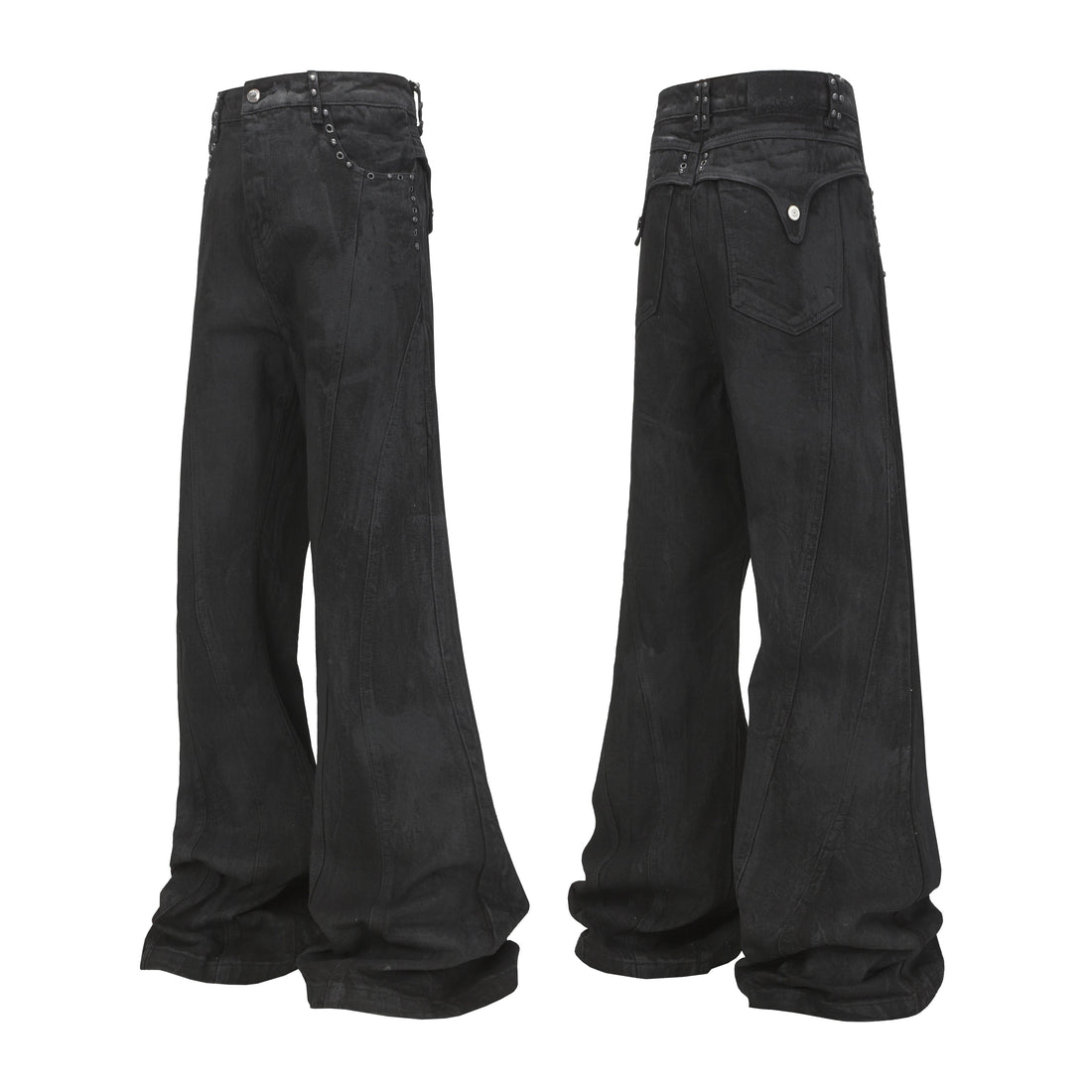 3-6-5.shop Studded Panel Wide-Leg Jeans