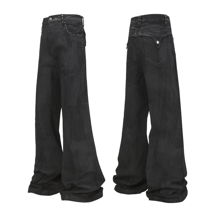 3-6-5.shop Studded Panel Wide-Leg Jeans