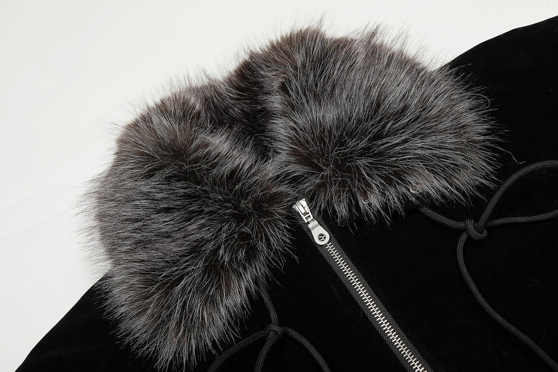 3-6-5.shop Faux Fur Collar Velvet Jacket