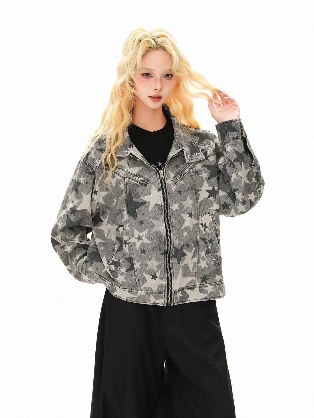 3-6-5.shop Star Pattern Denim Jacket