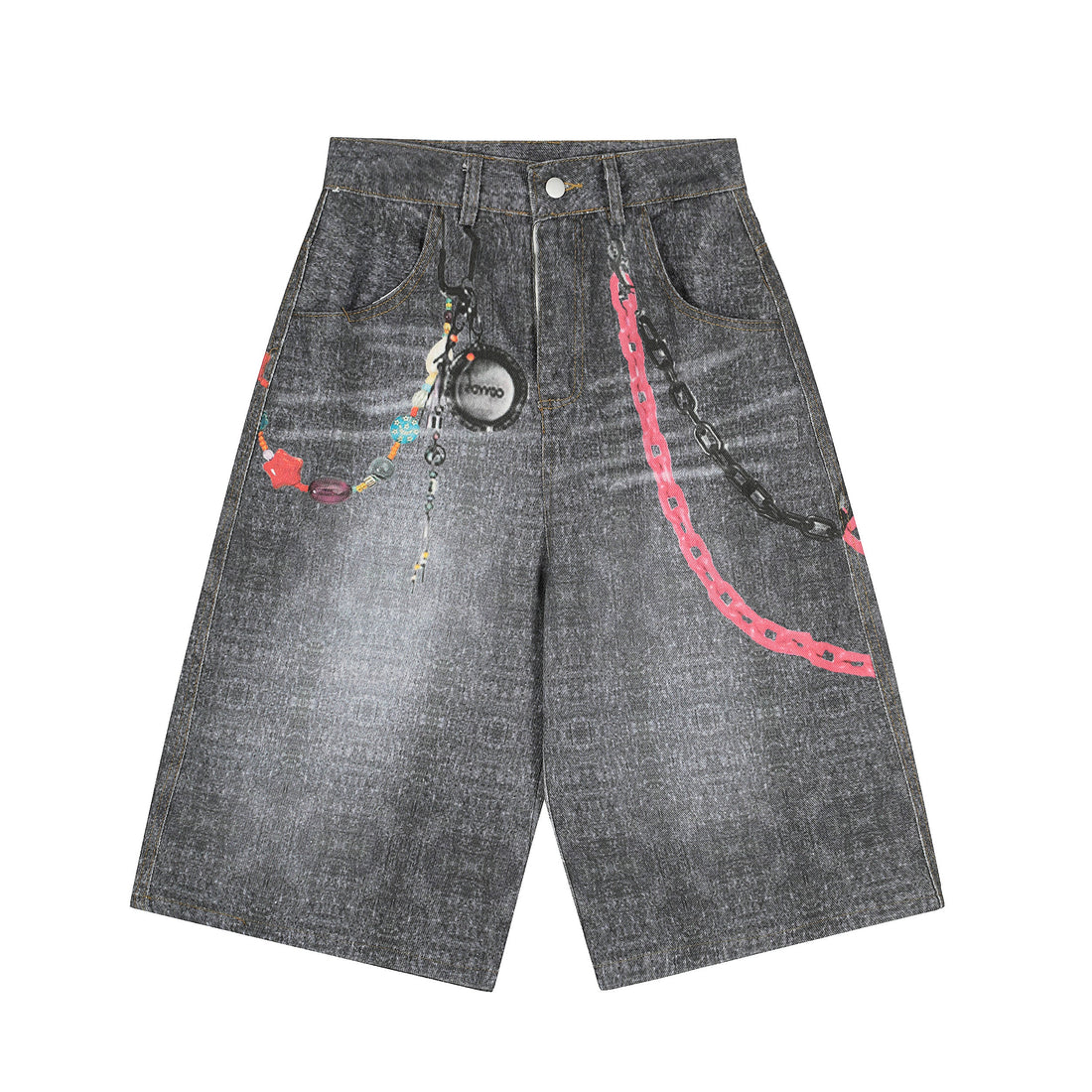 3-6-5.shop Chain Graphic Denim Shorts