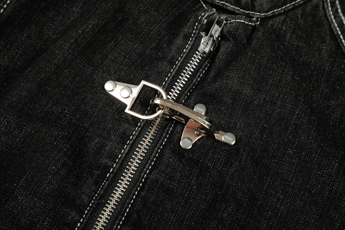 3-6-5.shop Buckle Denim Jacket – Black