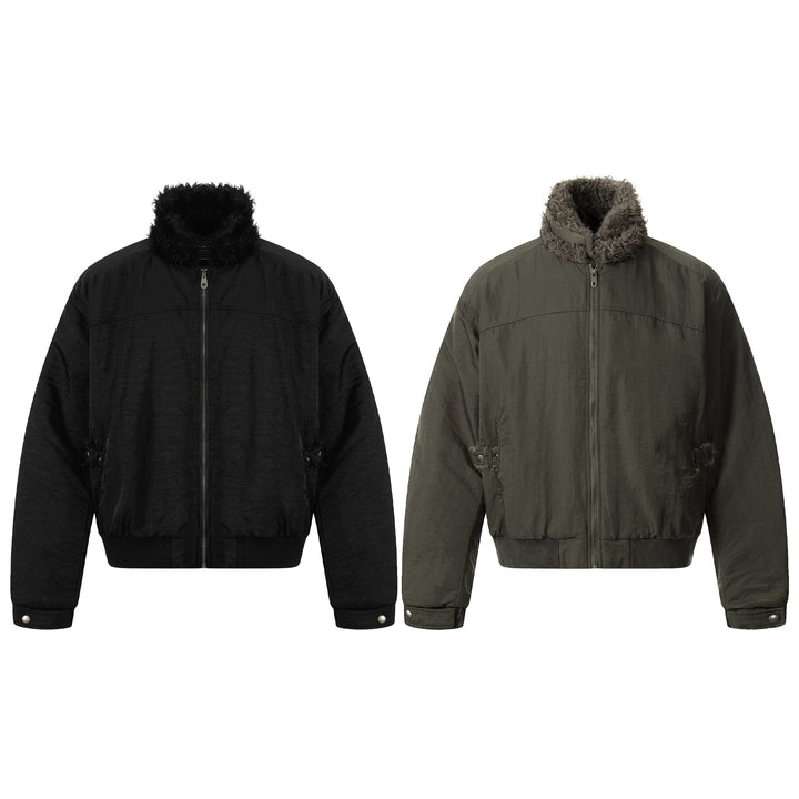 3-6-5.shop Faux Fur Collar Bomber Jacket