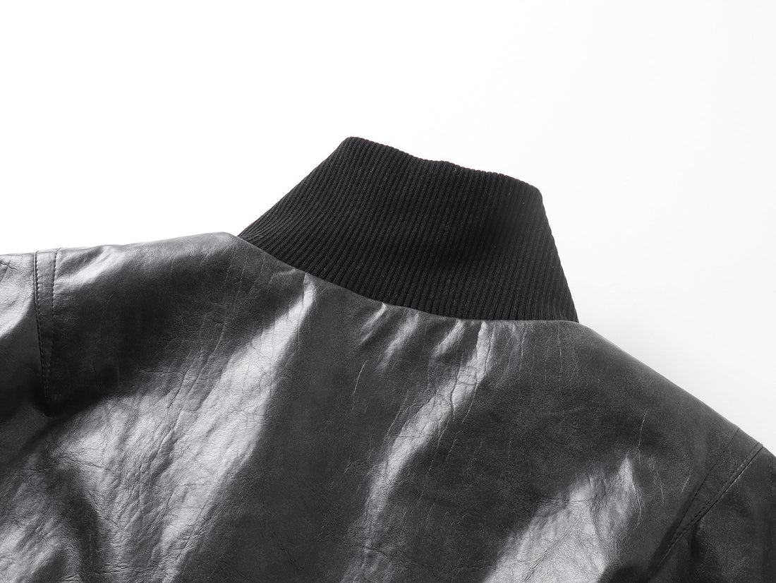 3-6-5.shop Vintage PU Bomber Jacket