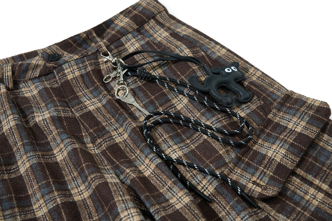 3-6-5.shop Vintage Check Wool-Blend Cargo Pants