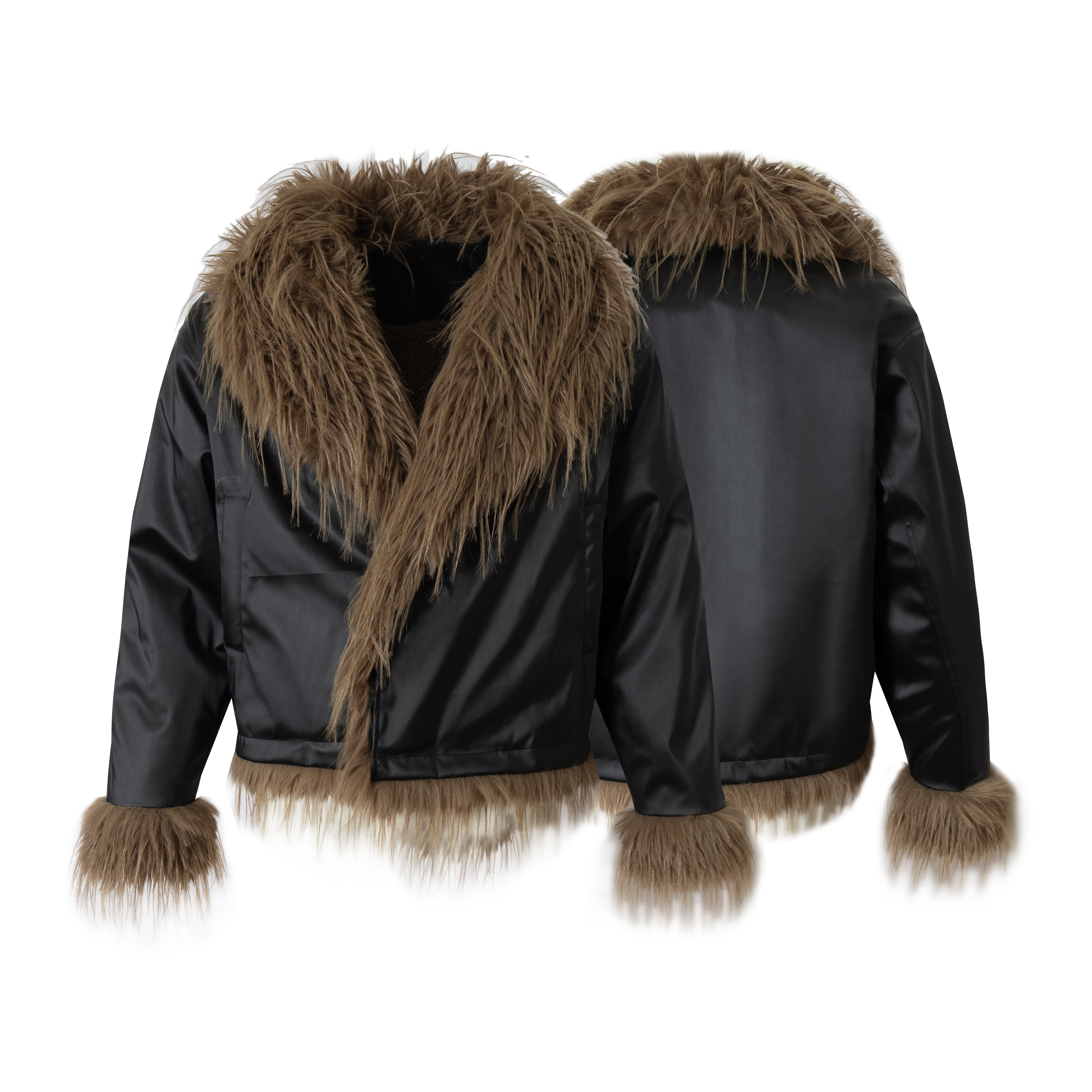 3-6-5.shop Faux-Leather Fur Trim Jacket