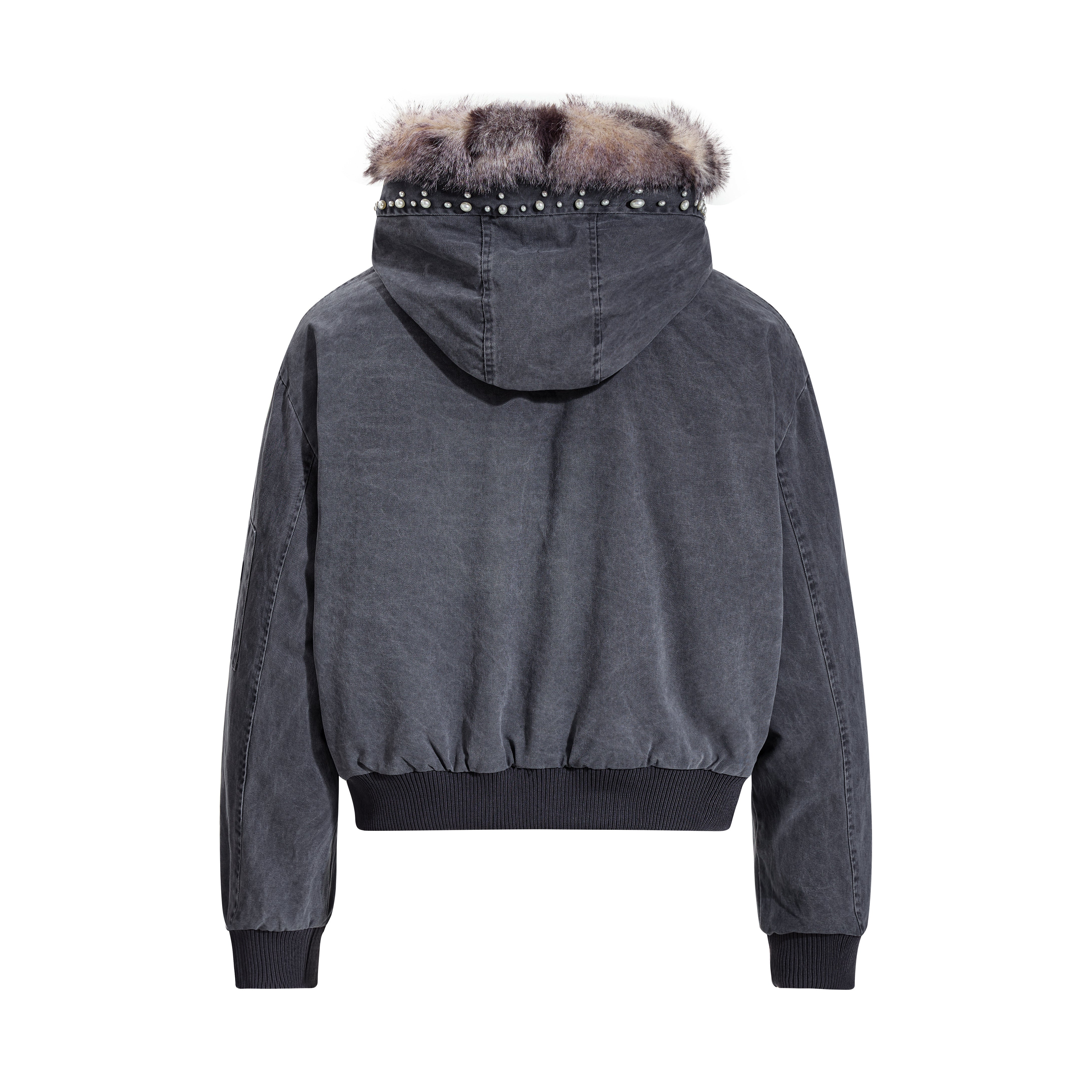 3-6-5.shop Studded Fur-Trim Hooded Jacket