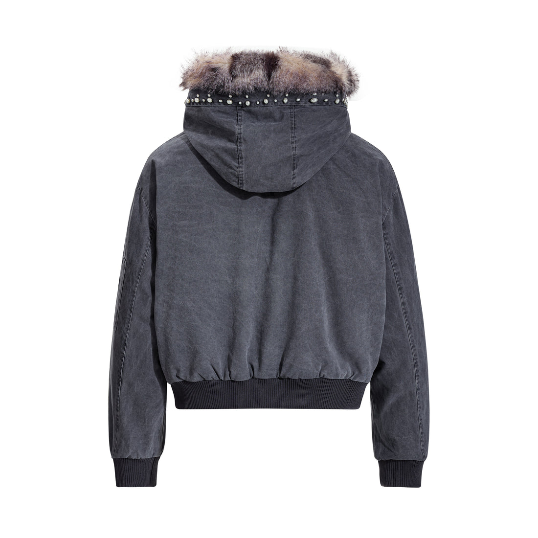 3-6-5.shop Studded Fur-Trim Hooded Jacket