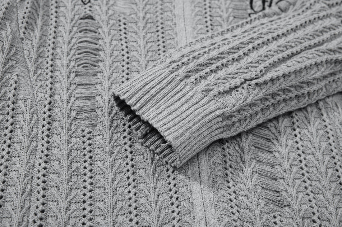 3-6-5.shop Distressed Knit Zip Cardigan