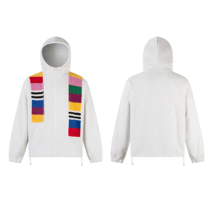 3-6-5.shop Color-Block Scarf Hooded Zip Jacket