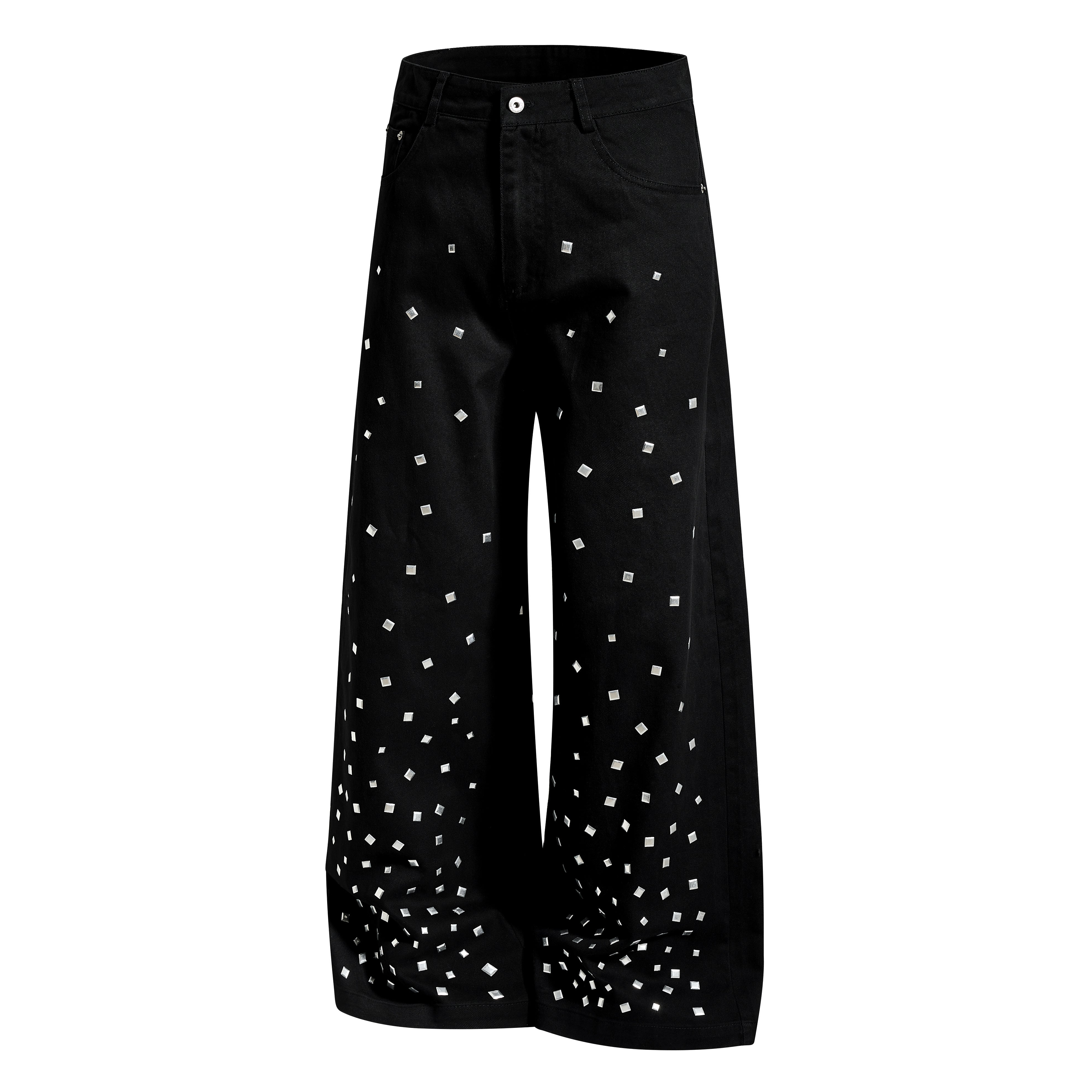 3-6-5.shop Stud Detail Wide-Leg Pants