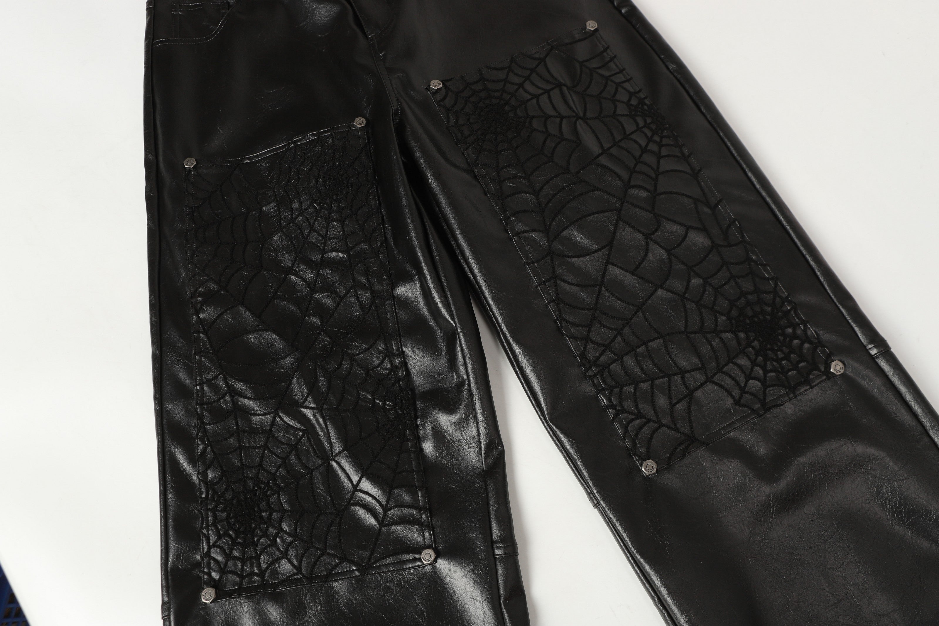 3-6-5.shop Web Embossed PU Wide-Leg Pants