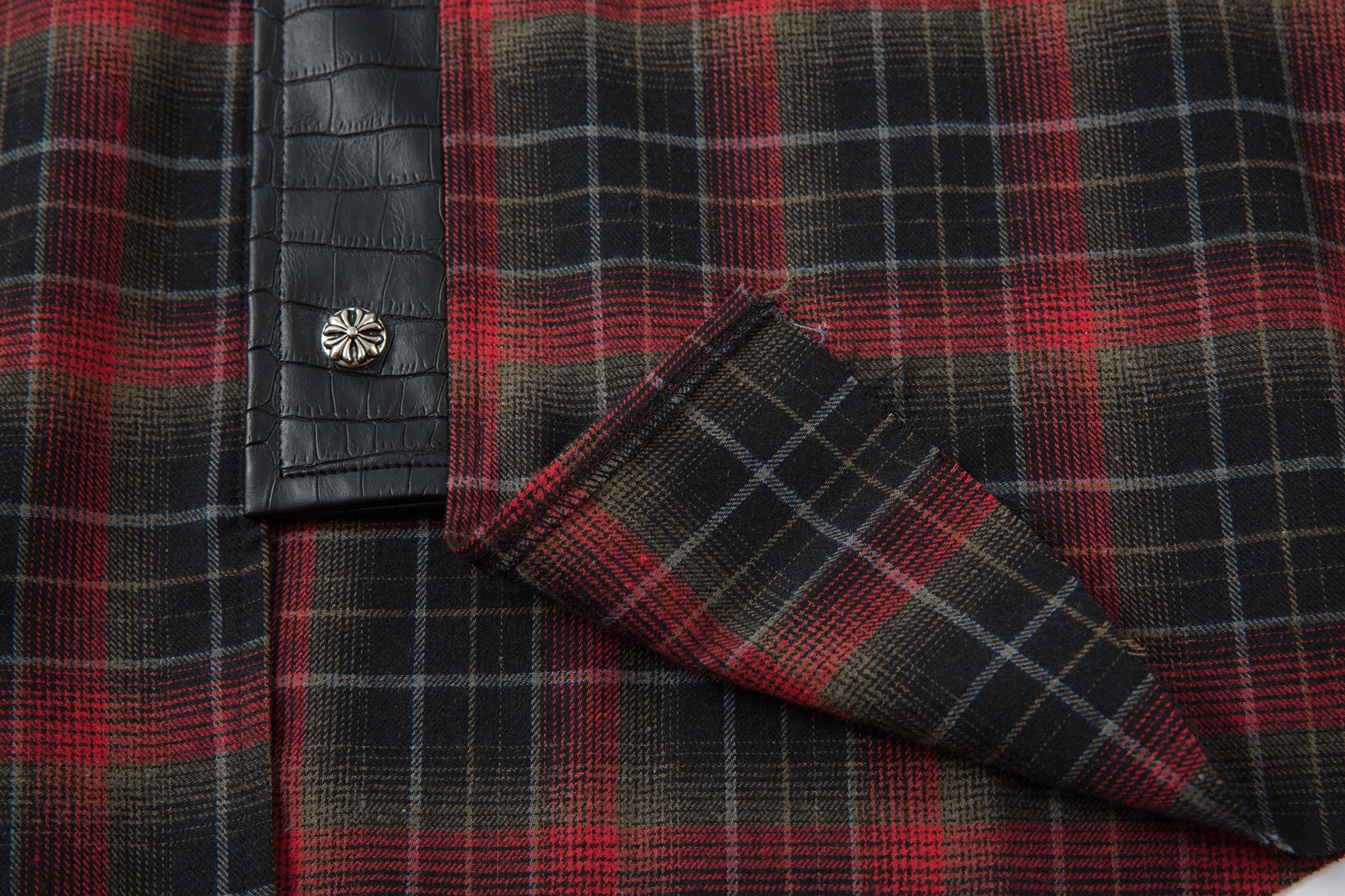 3-6-5.shop Plaid Faux-Leather Trim Flannel Shirt Jacket