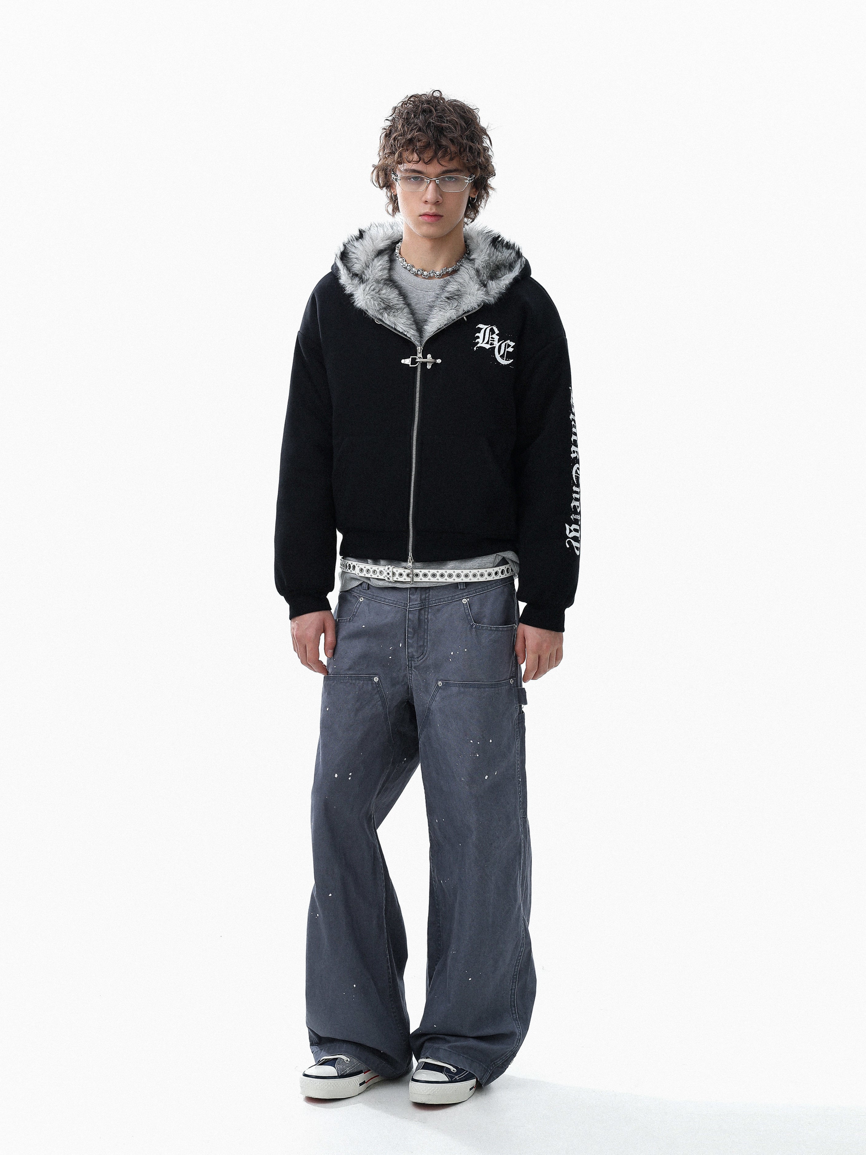 3-6-5.shop Faux Fur Lined Metal Clasp Hoodie Jacket