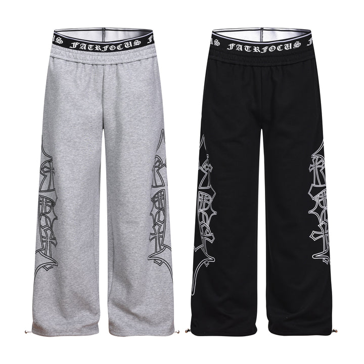 3-6-5.shop Gothic Outline Wide-Leg Sweatpants